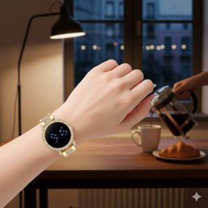 Stylish Led display watch in golden color